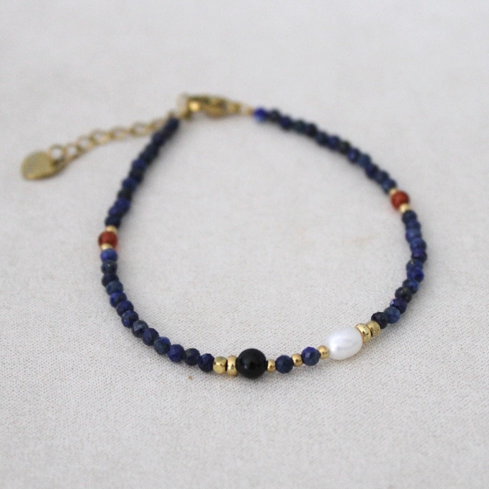 blue gemstone beaded bracelet